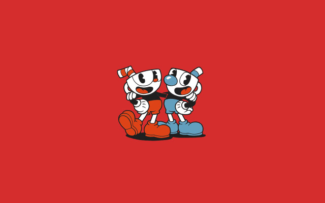 Cartoon hugging characters red background free wallpaper for desktop - medium preview image