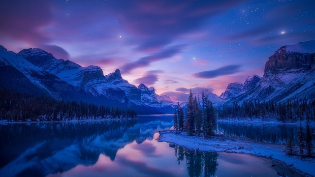 Mountain lake trees starry sky free wallpaper for desktop - medium preview image