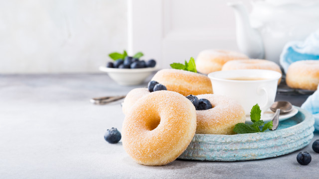 Blueberries coffee donuts outdoors food free wallpaper for desktop - medium preview image