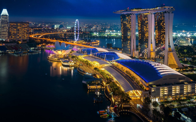 Tokyo skyline river bridge night free wallpaper for desktop - medium preview image
