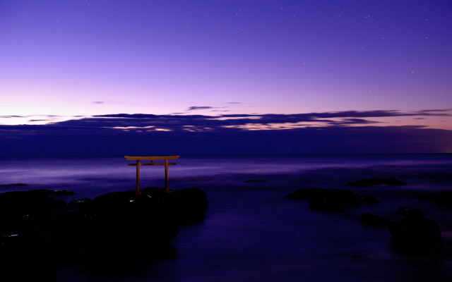 Purple sky ocean city lights free wallpaper for desktop - medium preview image