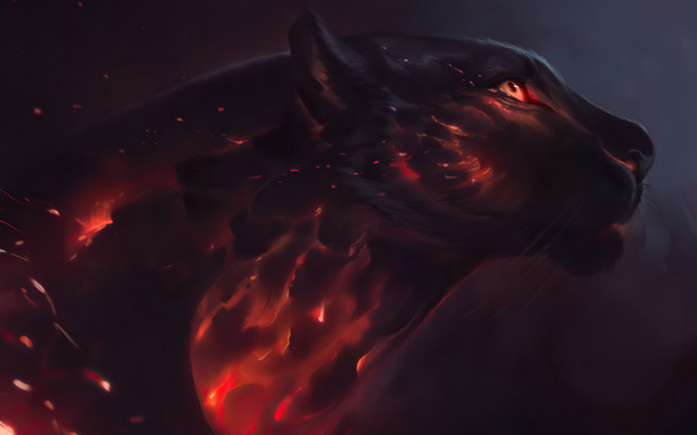 Black cat red eyes flaming free wallpaper for desktop - medium preview image
