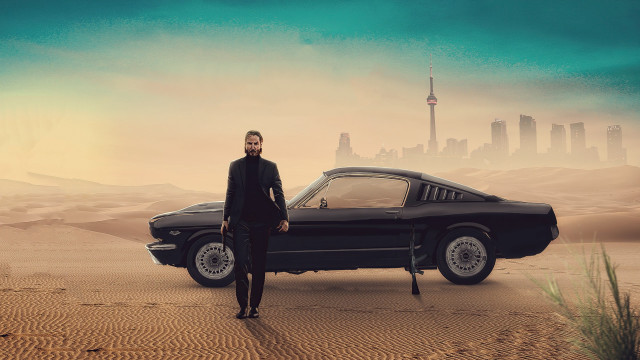 Desert city retrofuturism mattecar man free wallpaper for desktop - medium preview image