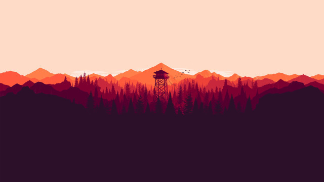 Red orange forest tower mountains free wallpaper for desktop - medium preview image