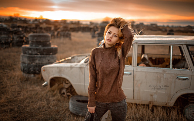 Woman truck field horse man free wallpaper for desktop - medium preview image