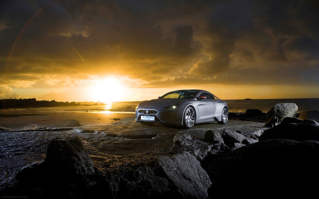 Car beach sunset clouds matte free wallpaper for desktop - medium preview image