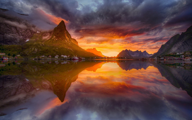 Mountain reflection sunset colorful sky #3 free wallpaper for desktop - medium preview image