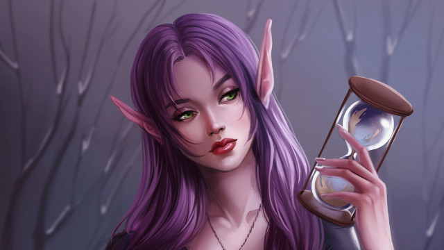 Purple haired elf forest mirror free wallpaper for desktop - medium preview image