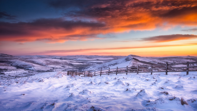 Snowy mountain landscape fence sunset free wallpaper for desktop - medium preview image