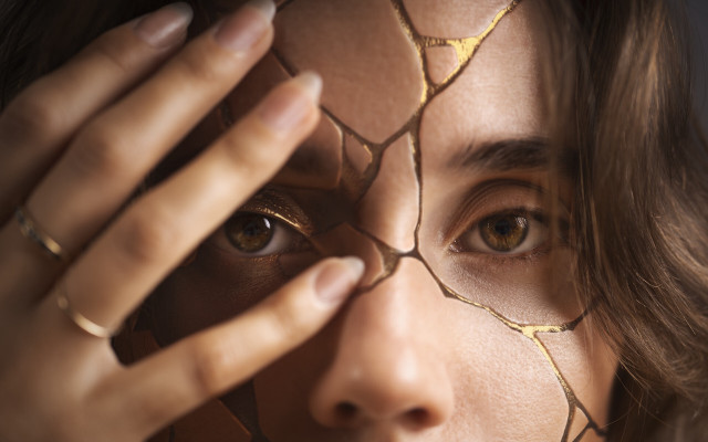 Woman wire face hands blurry free wallpaper for desktop - medium preview image