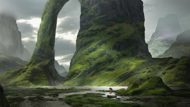 River man arch rock fantasy free wallpaper for desktop - medium preview image