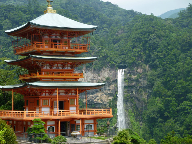 Tall pagoda waterfall background waterfall free wallpaper for desktop - medium preview image