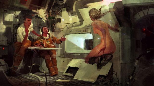 Couple sitting table tv mirror free wallpaper for desktop - medium preview image