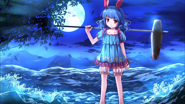 Girl blue dress spear shield free wallpaper for desktop - medium preview image
