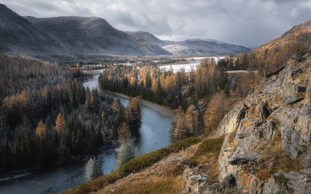 River valley mountains trees fall free wallpaper for desktop - medium preview image
