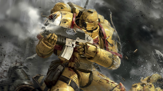 Yellow red warhammer gun armor free wallpaper for desktop - medium preview image