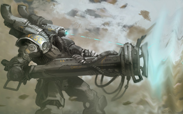 Futuristic man gun sky clouds #2 free wallpaper for desktop - medium preview image