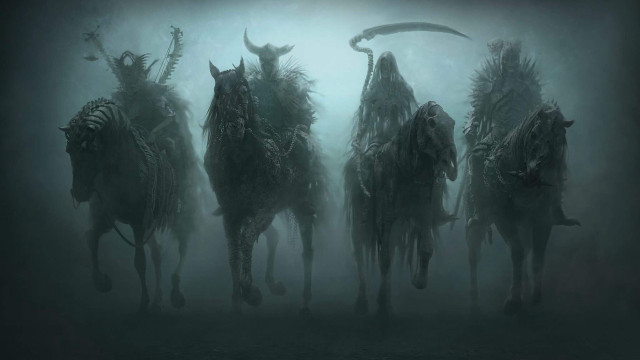 Horses horns foggy forest sword free wallpaper for desktop - medium preview image