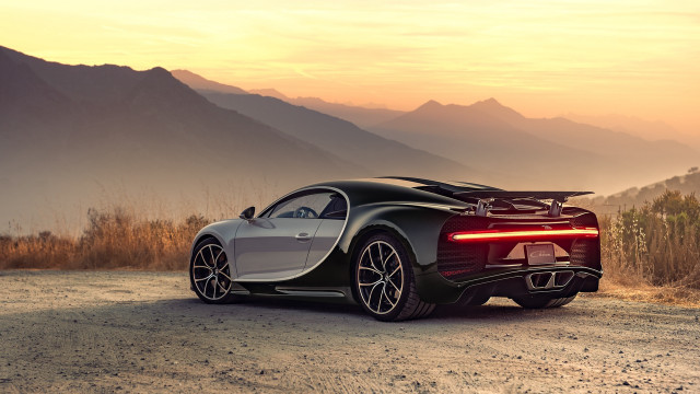 Bugatti mountains sunset backlit digital free wallpaper for desktop - medium preview image