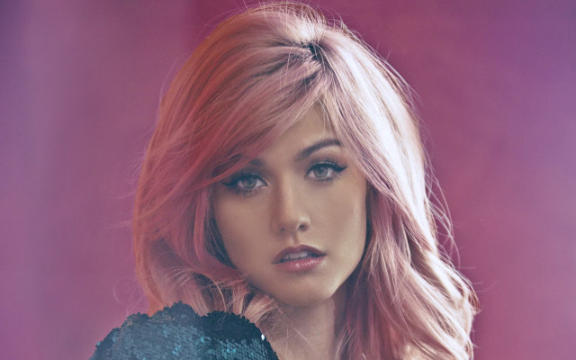 Pink hair black dress portrait free wallpaper for desktop - medium preview image