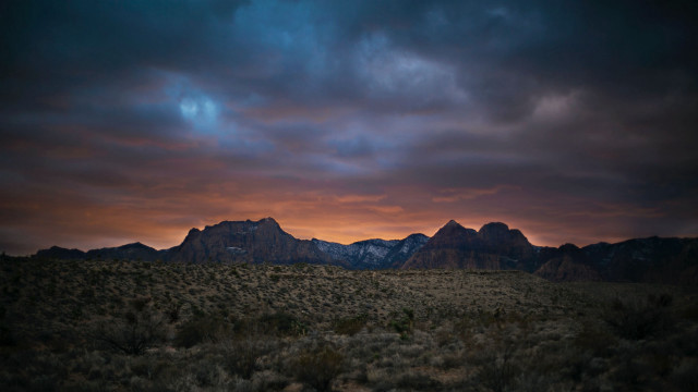 Mountain range cloudy sky bushes free wallpaper for desktop - medium preview image