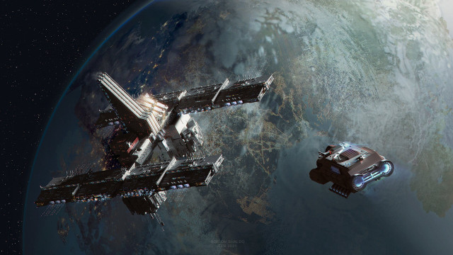 Space station over planet satellite free wallpaper for desktop - medium preview image