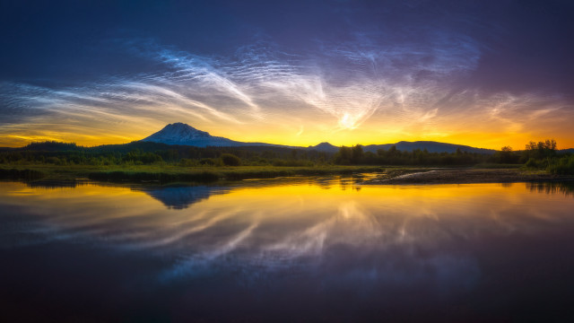 Lake mountain sunset clouds reflection free wallpaper for desktop - medium preview image