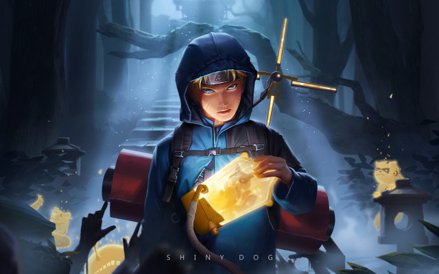 Boy hooded jacket glowing lantern free wallpaper for desktop - medium preview image