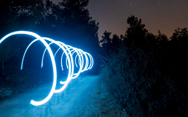 Light painting night forest path free wallpaper for desktop - medium preview image