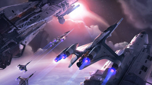 Fighterjets cloudyspace station rocket spaceart free wallpaper for desktop - medium preview image