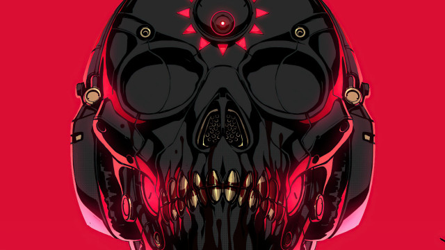 Skull helmet cyberpunk psychedelic red free wallpaper for desktop - medium preview image