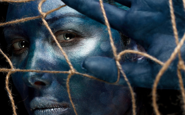 Blue face paint woman net free wallpaper for desktop - medium preview image