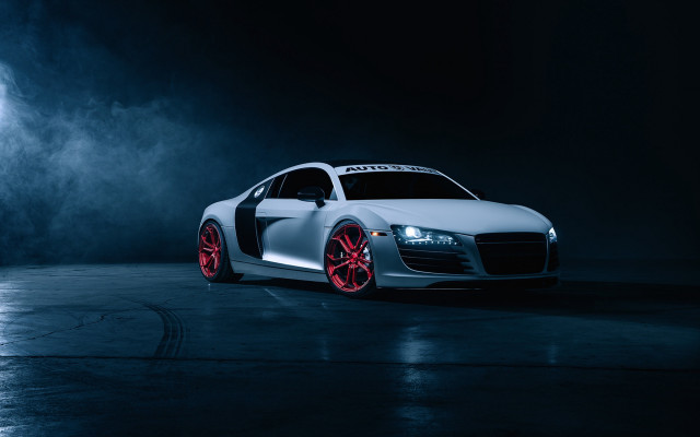White car red rims dark free wallpaper for desktop - medium preview image