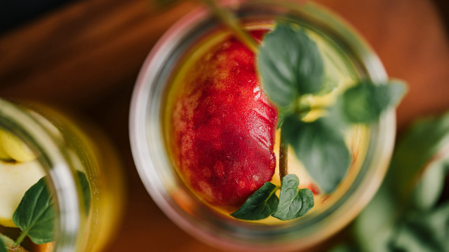 Glass apple leaves vanitas stilllife free wallpaper for desktop - medium preview image