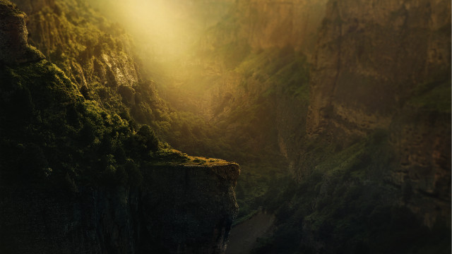Large cliff light river cinematic free wallpaper for desktop - medium preview image
