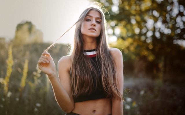 Woman long hair flower sky free wallpaper for desktop - medium preview image