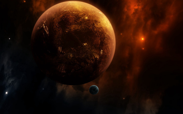 Orange glow planets star moon free wallpaper for desktop - medium preview image