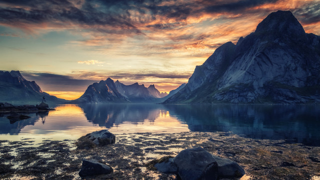 Mountain lake sunset colorful sky #2 free wallpaper for desktop - medium preview image