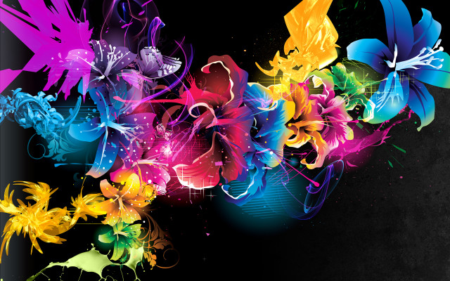 Colorful flower black background psychedelic free wallpaper for desktop - medium preview image