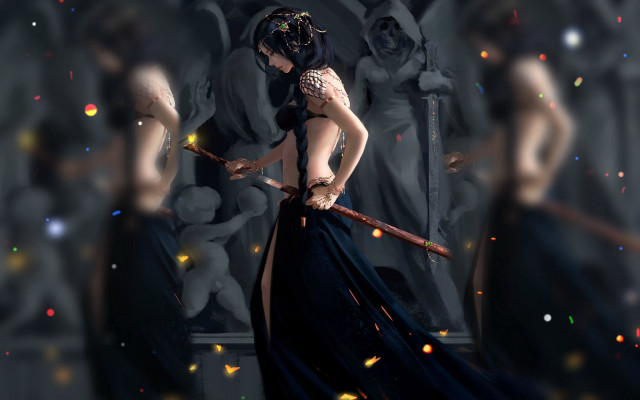 Woman dress stick statue lights free wallpaper for desktop - medium preview image