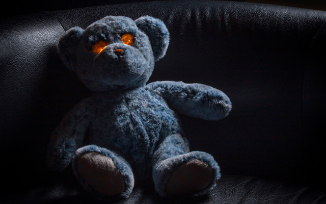 Blue teddy bear glowing eyeball free wallpaper for desktop - medium preview image