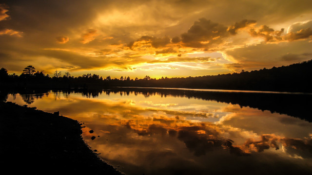 Lake sunset clouds forest matte #2 free wallpaper for desktop - medium preview image