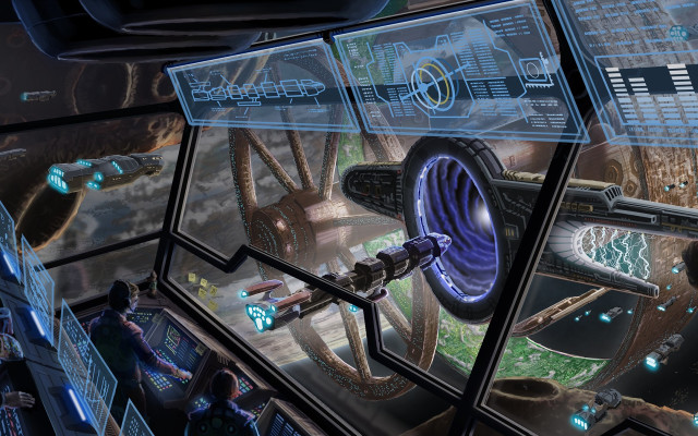 Futuristic room large window sci free wallpaper for desktop - medium preview image