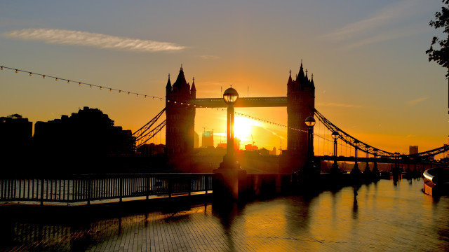 Sunset bridge cityscape building light free wallpaper for desktop - medium preview image