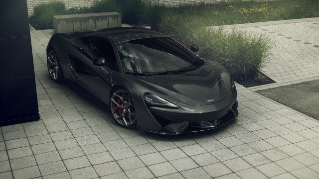 Black sports car brick driveway free wallpaper for desktop - medium preview image
