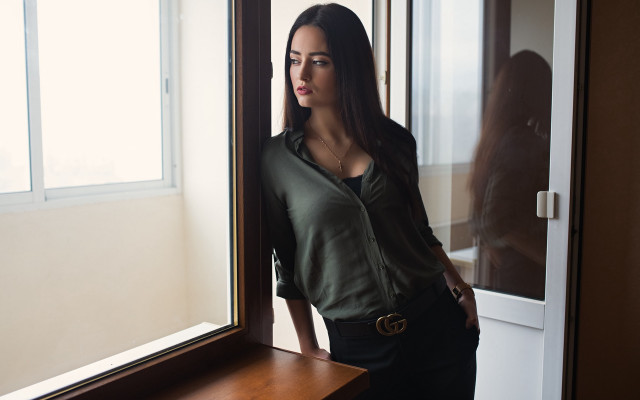 Woman window wooden table jewelry free wallpaper for desktop - medium preview image