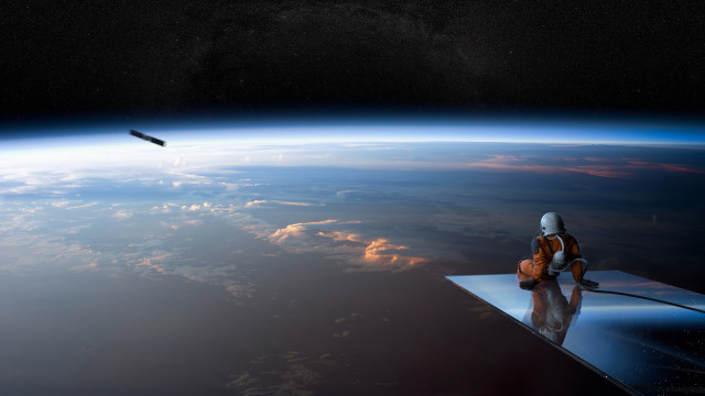 Space astronaut earth bird ledge free wallpaper for desktop - medium preview image