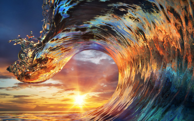 Sunset wave volcanic light ocean free wallpaper for desktop - medium preview image