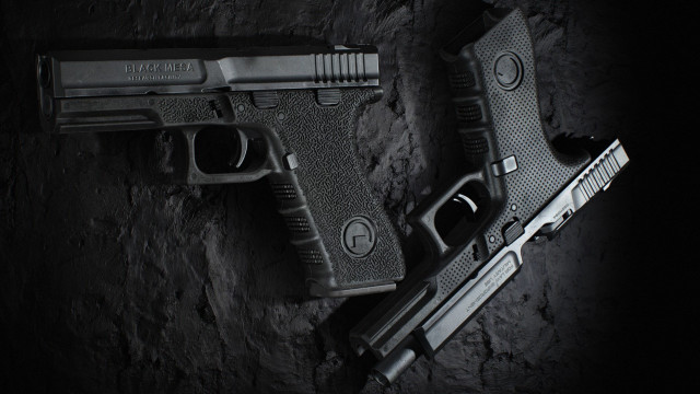 Guns table dark room flashlight free wallpaper for desktop - medium preview image