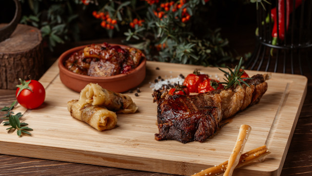 Wooden cutting board meat vegetables #3 free wallpaper for desktop - medium preview image